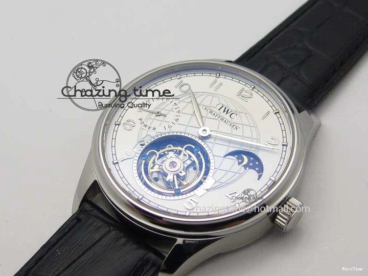 MIROTIME 0225 UrbanStyle Portuguese Tourbillon Power Reserve Moonphase SS White Dial On Black Leather Strap 7318